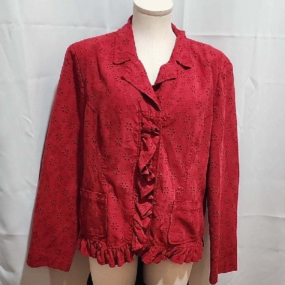 Chic Red Ruffled Women's Blouse